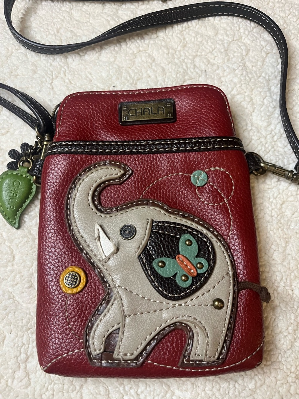 Chala Elephant Crossbody Cell Phone Purse Red Faux Leather Mini Bag